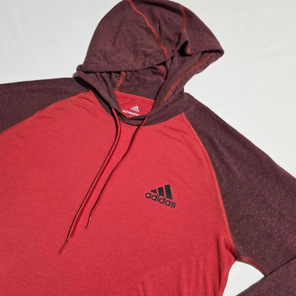 Adidas Ultimate 2.0 Men's Hooded Tee Shirt Medium Red Maroon Heathered Sz Medium